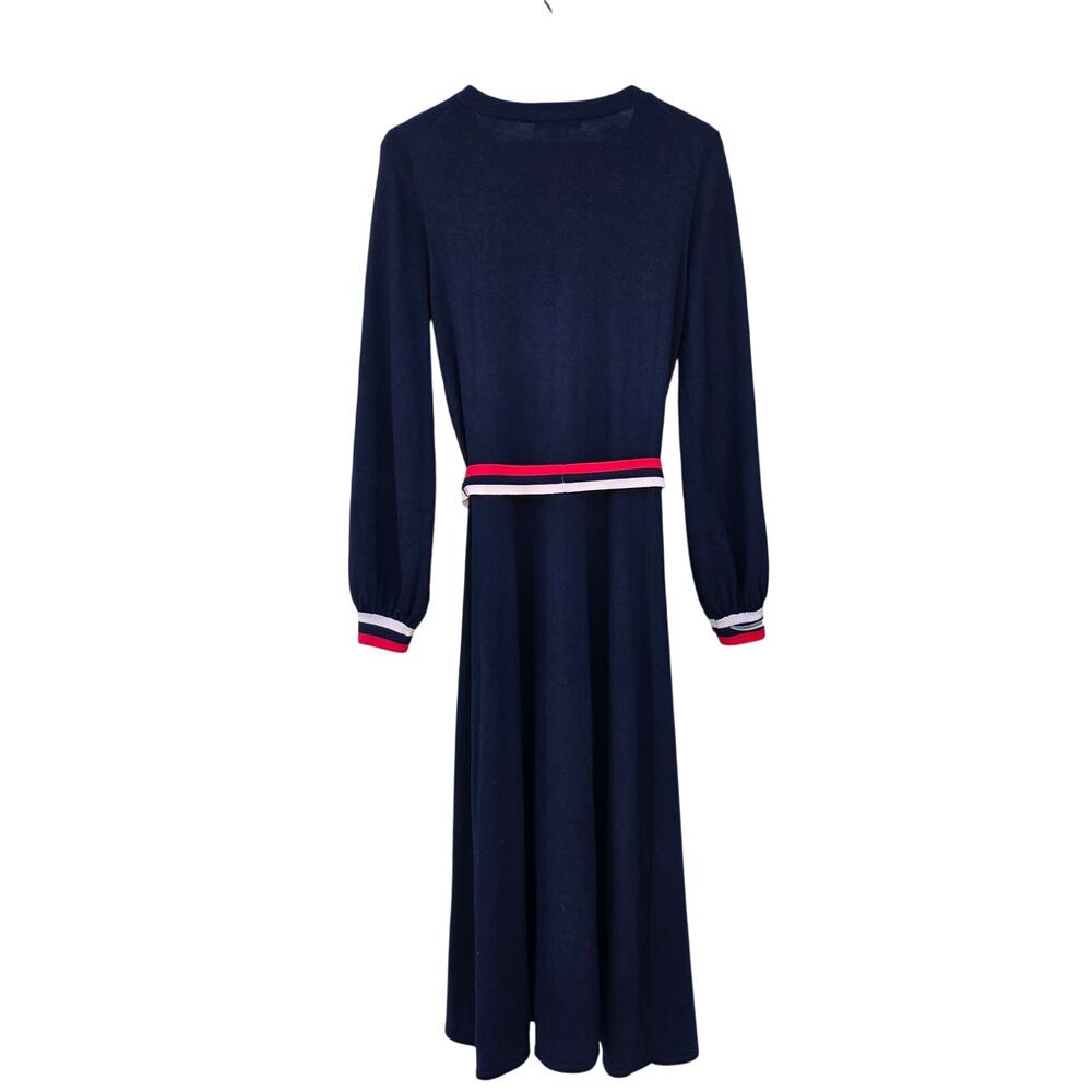Boden Navy Knit Midi Dress with Red and White Stripe Belt - Picture 6 of 10